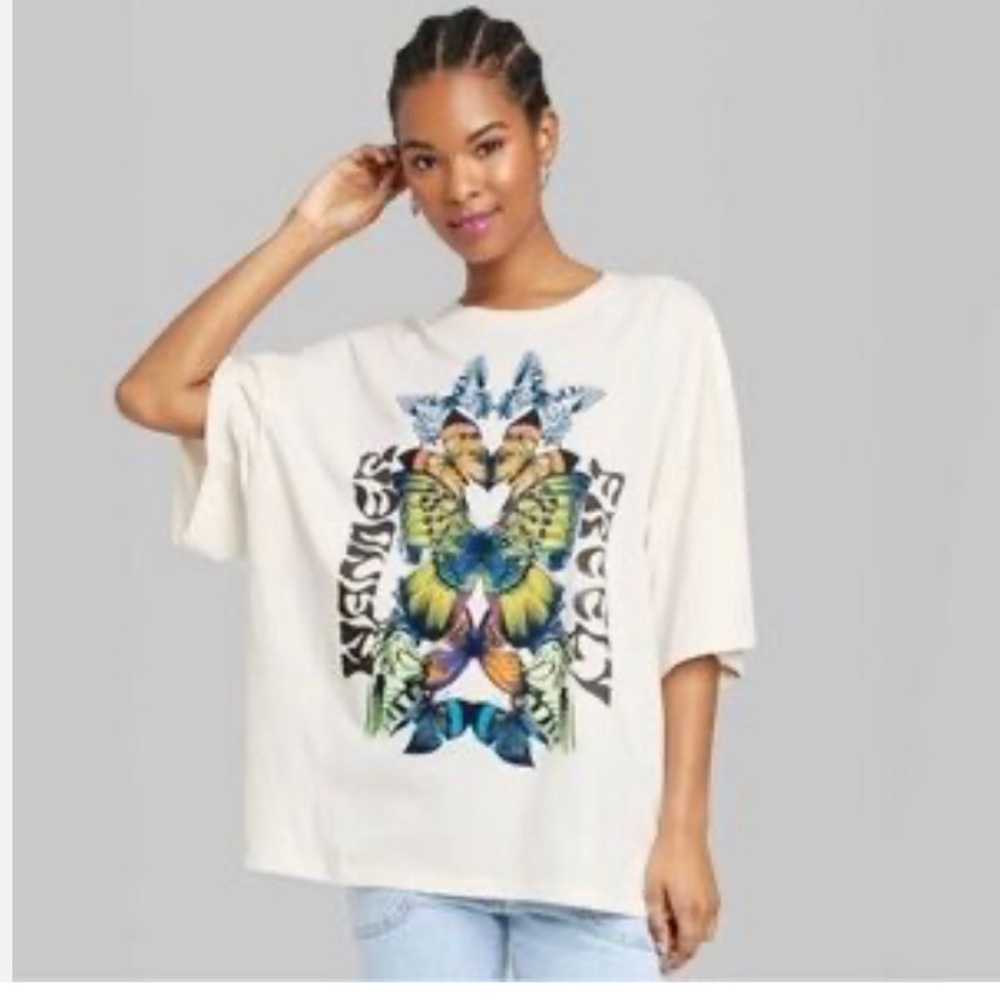 Wild Fable Blue and White Oversized Graphic Tee